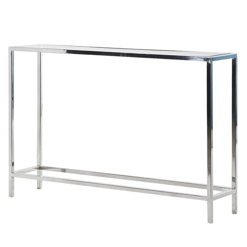 GLASS AND STEEL CONSOLE TABLE