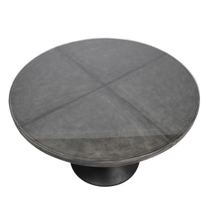 GREY LEATHER EFFECT GLASS TOP TABLE