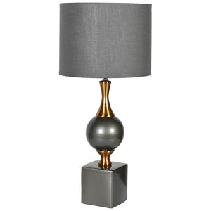 GREY AND GOLD BALL LAMP WITH LINEN SHADE