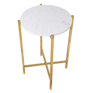 WHITE FAUX MARBLE GOLD SIDE TABLE
