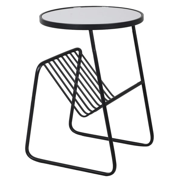 Mirrored Top Side Table with Magazine Rack