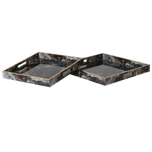 SET OF 2 MARBLE EFFECT SQUARE TRAY