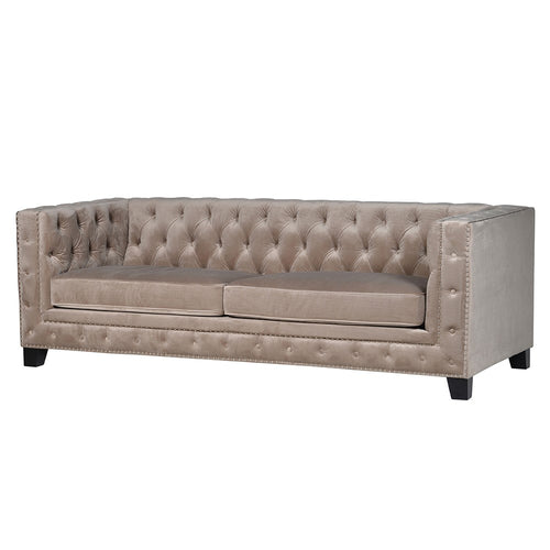 TAUPE 3 SEATER BUTTONED SOFA