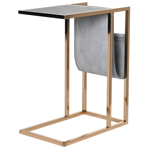 FAUX SHAGREEN SIDE TABLE WITH MAGAZINE RACK