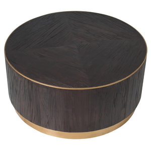 BRUSHED ELM & COPPER ROUND COFFEE TABLE