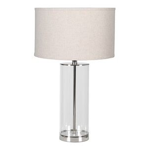 GLASS BASE TABLE LAMP WITH LINEN SHADE