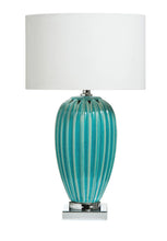 Load image into Gallery viewer, AQUAMARINE FLUTED TABLE LAMP WITH WHITE SHADE