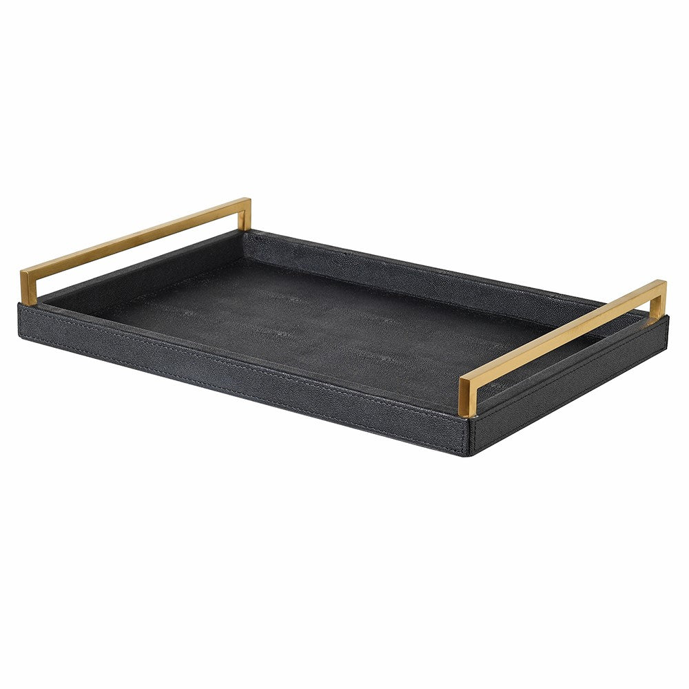 BLACK FAUX SHAGREEN LEATHER TRAY
