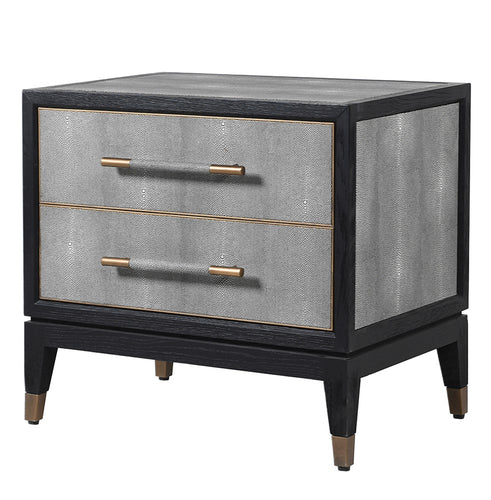 KYOTO OAK AND SHAGREEN 2 DRAWER BEDSIDE TABLE