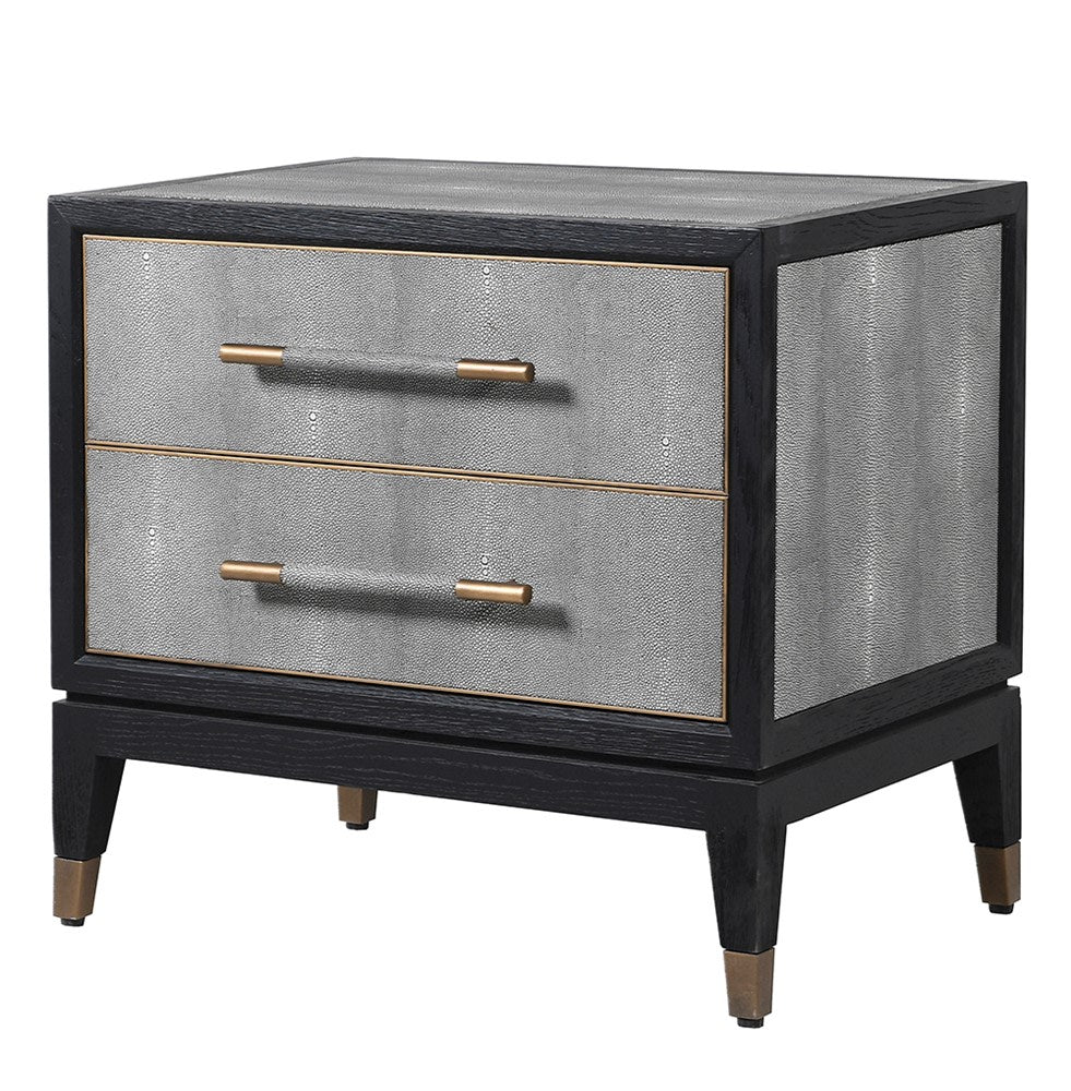 KYOTO OAK AND SHAGREEN 2 DRAWER BEDSIDE TABLE