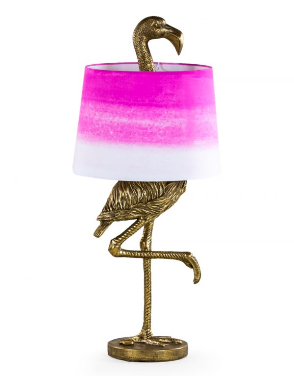 GOLD FLAMINGO TABLE LAMP WITH PINK/WHITE SHADE