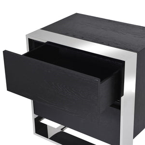 CHARCOAL AND METAL 2 DRAWER BEDSIDE TABLE