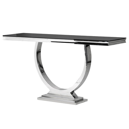 BLACK GLASS AND CHROME MODERN CONSOLE TABLE